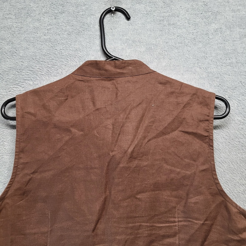 Carole Little Women Dress 10 Brown Linen Shift Sleeveless Embroidered Beaded - Picture 7 of 8